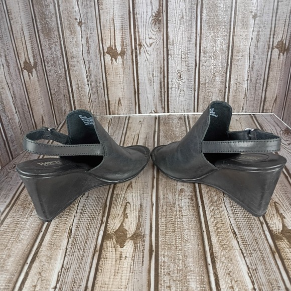 Born Black Leather Wedge Slingback Peep Toe Sandals Womens 8M D93104 - Picture 7 of 8